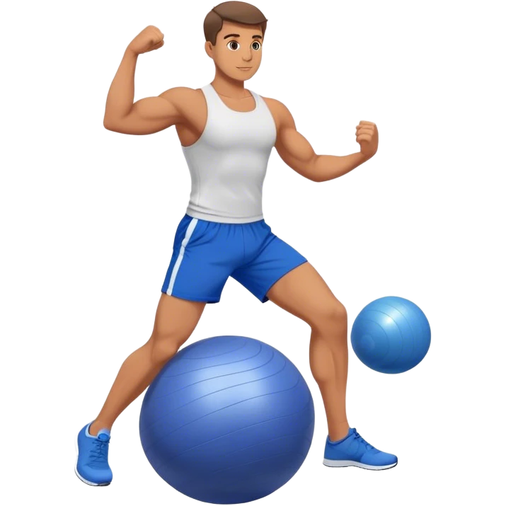 fit man with blue shorts stability ball exercises emoji