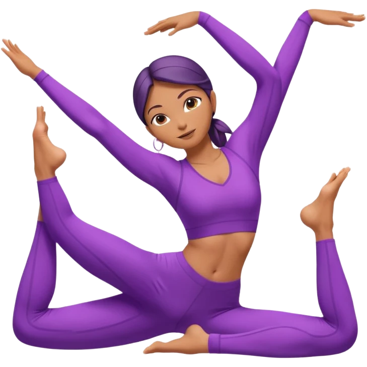 A flexible woman in purple outfit stretching sideways in triangle pose, minimalist background, soft lighting. emoji
