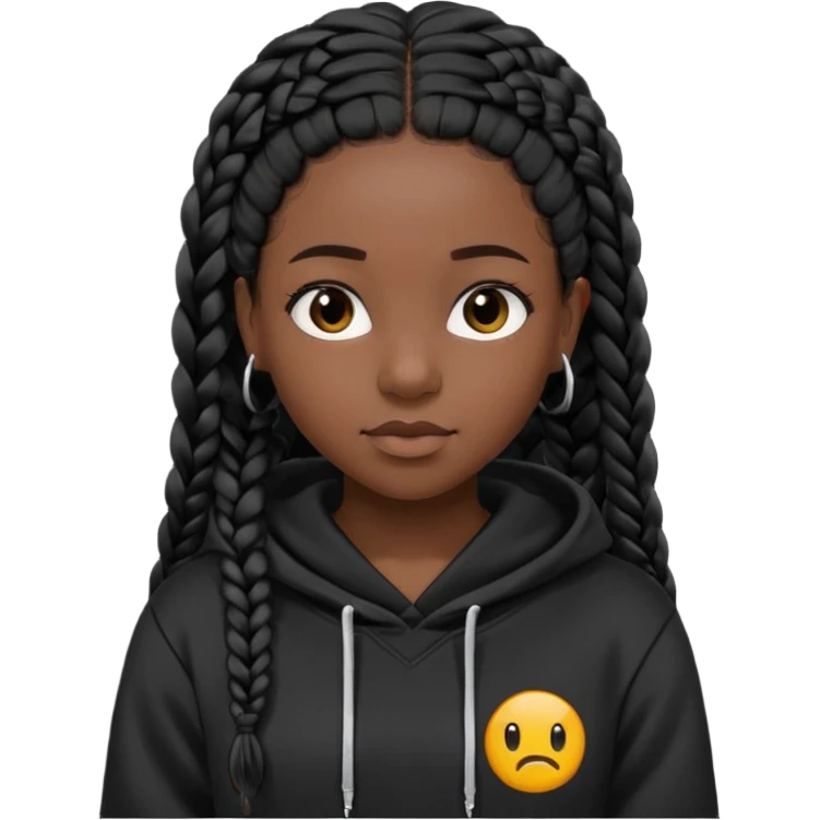 black girl with black single braids in a black hoodie emoji