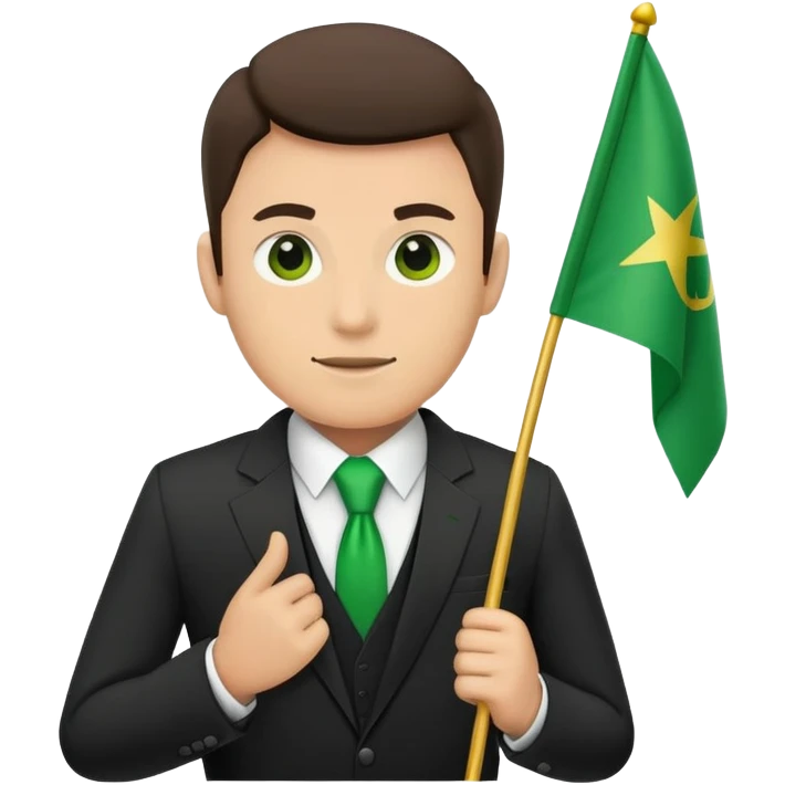 Guy with formal suit holding a green flag emoji