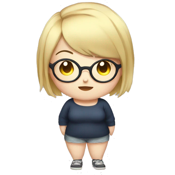 Chubby anime girl with glasses and short blonde hair full body emoji