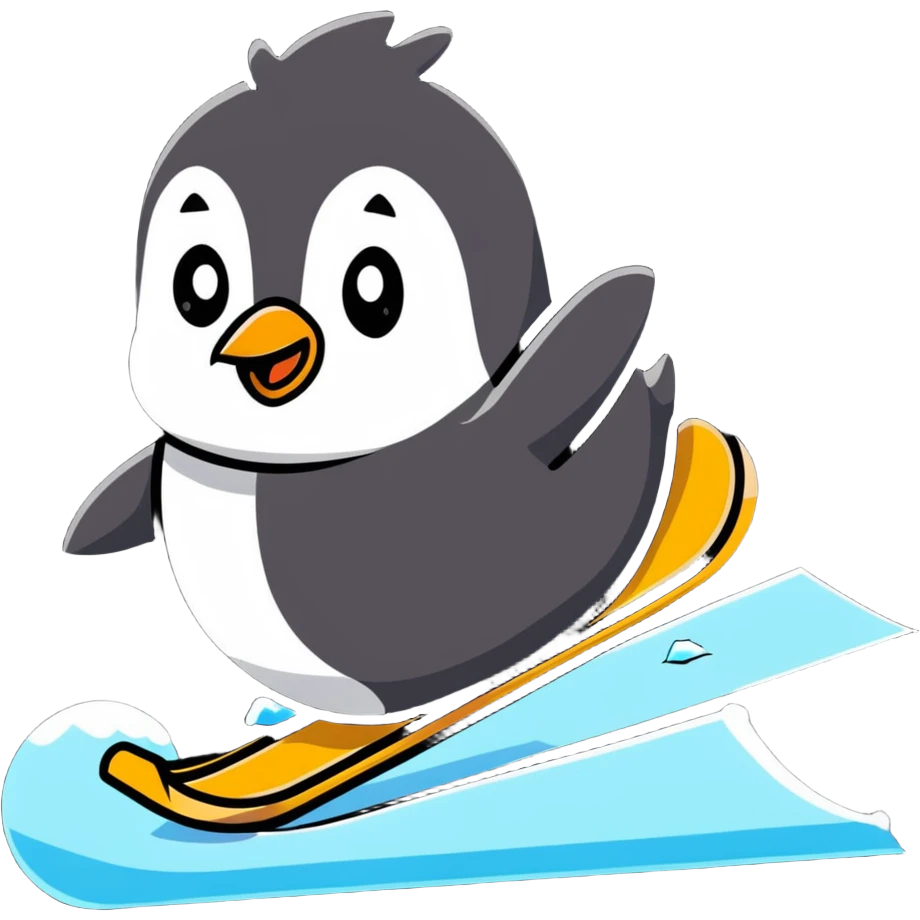 Playful cartoon penguin sliding on ice emoji