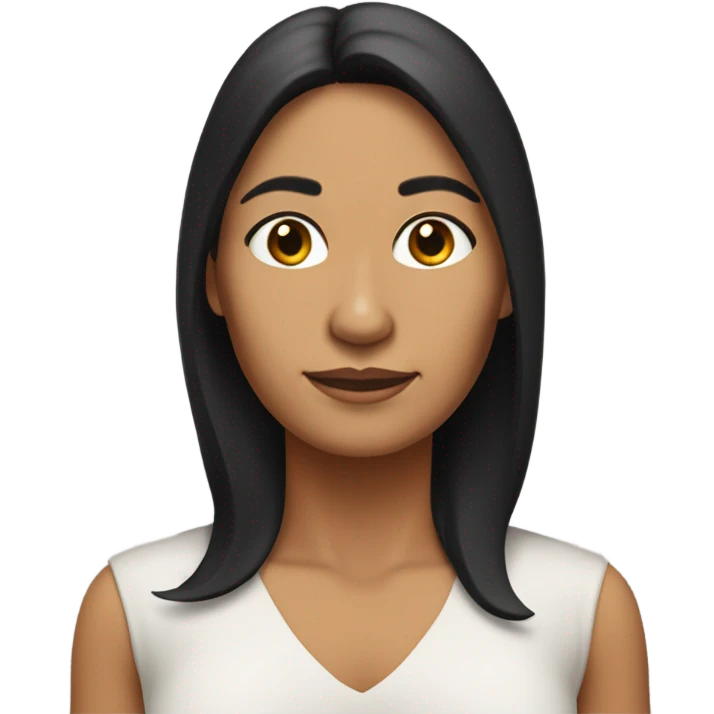 Mexican woman, 53 years old, has sun-darkened skin with a round face, has thick shoulder-length black hair. emoji