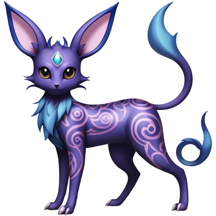 Shiny Exotic Badass Ethereal Royal Mysterious Gothic Noibat-Espeon-Umbreon-Sylveon-Pokémon-Fakémon-hybrid-creature (full body) with intricate pattern-markings emoji