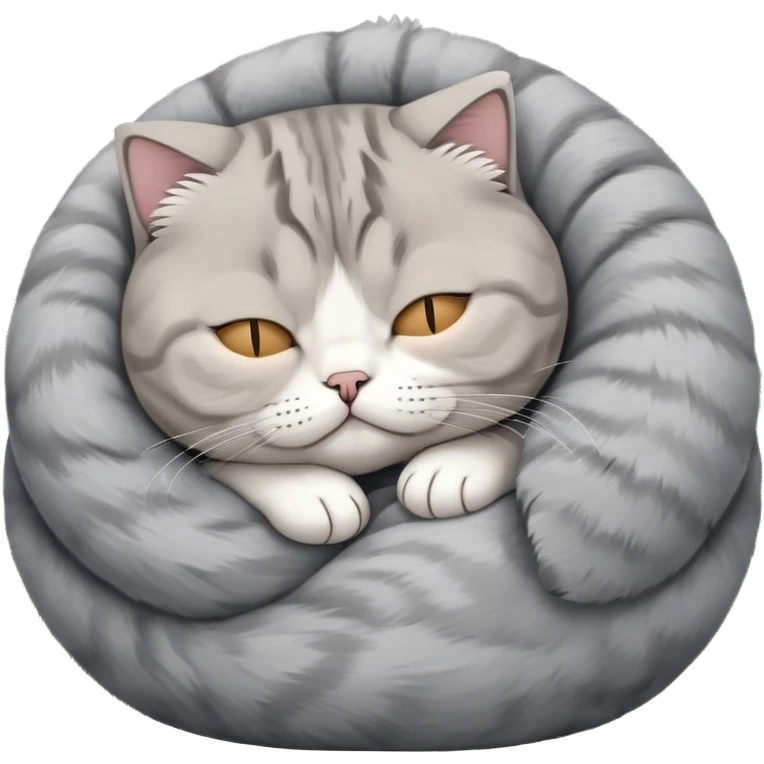 a cute sleeping Scottish fold cat with folded ears curled up in a ball emoji