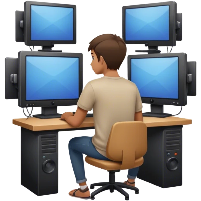 “A young man sitting with his back turned, surrounded by screens, editing a video.” emoji