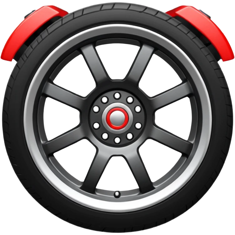 Car wheel emoji with red brake caliper inside wheel emoji