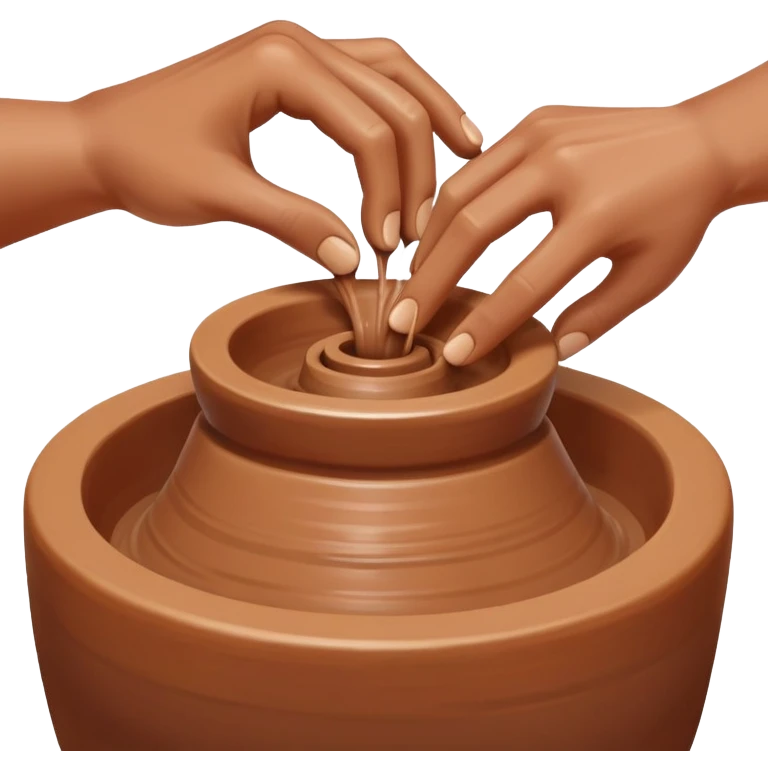 hands using thumbs to press downward into center of clay on pottery wheel emoji