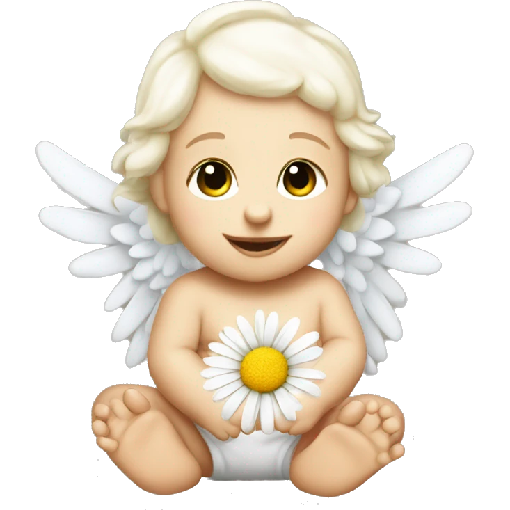 Cocasian Baby angel with a daisy flower emoji