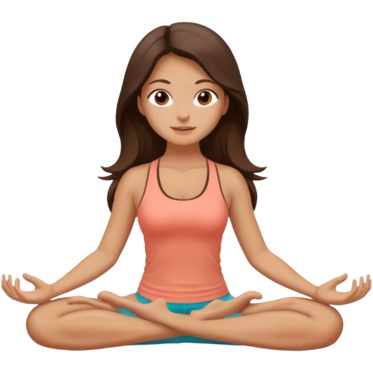 Девушка брюнетка с длинными волосами, костями глазами занимается йогой. Картинка должна были в цветах: бежевый, коралловый и коричневый emoji