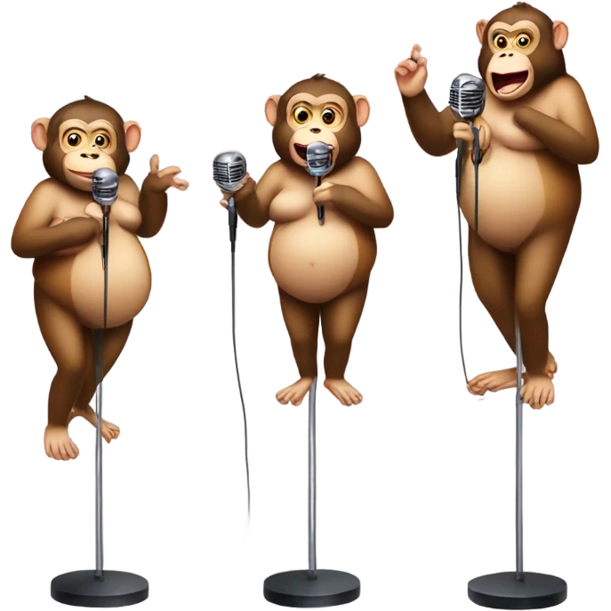 Fat monkey singing full body and with a microphone stand. Also female with lipstick emoji