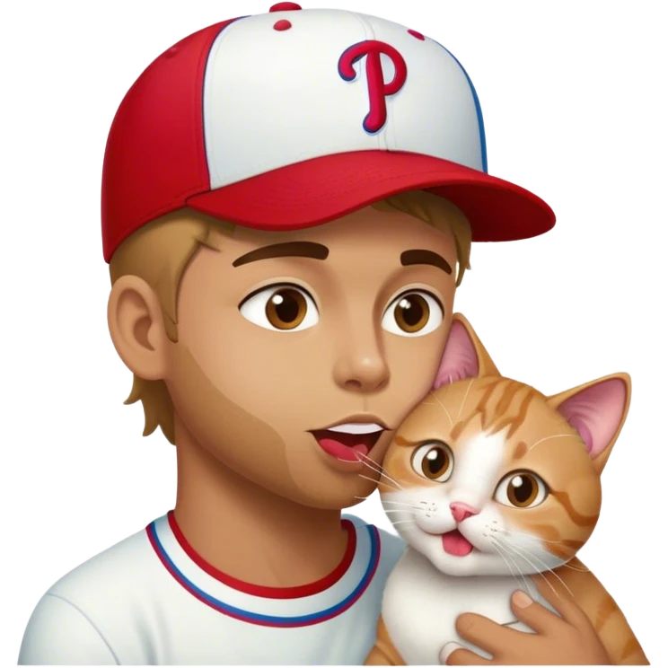 A guy wearing a Phillies hat licking a cat emoji