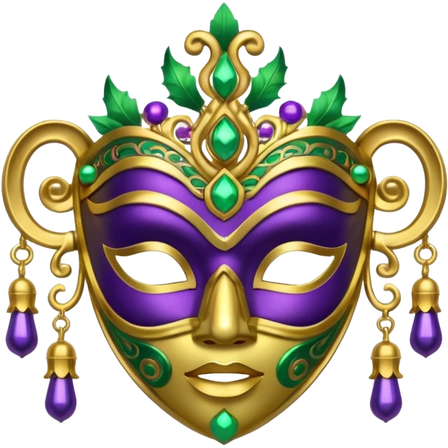 I want an emoji for Mardi Gras in New Orleans. I want a mask that is gold, green and purple with little bells at the bottom of the mask emoji