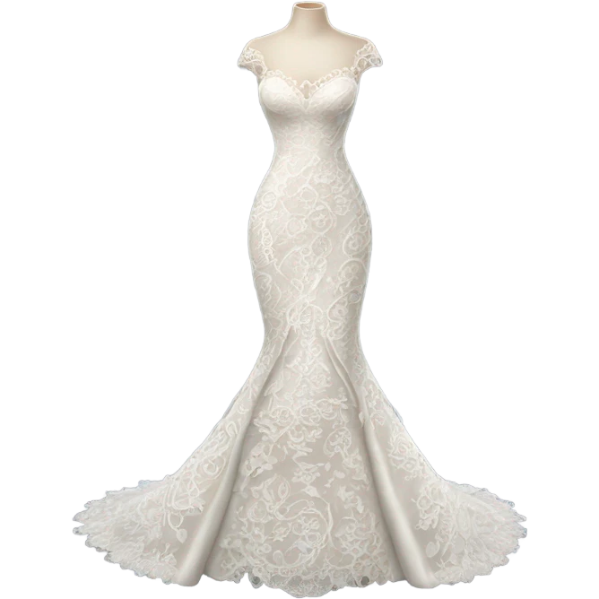 Hyper Realistic ornate Wedding dress displays fish tail with lace emoji