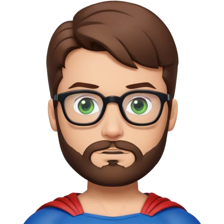 Superman with brown hair, a beard, and glasses on. Eyes are green rolling eyes emoji