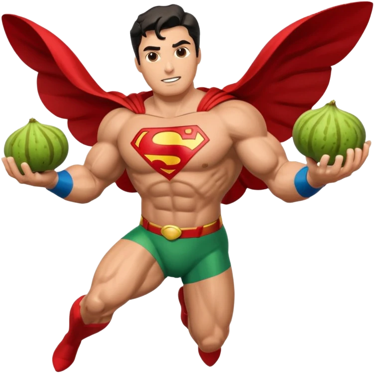 Superman flying with a bunch of figs in his arms emoji