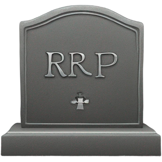 a black grave with the inscription R i P in silver emoji
