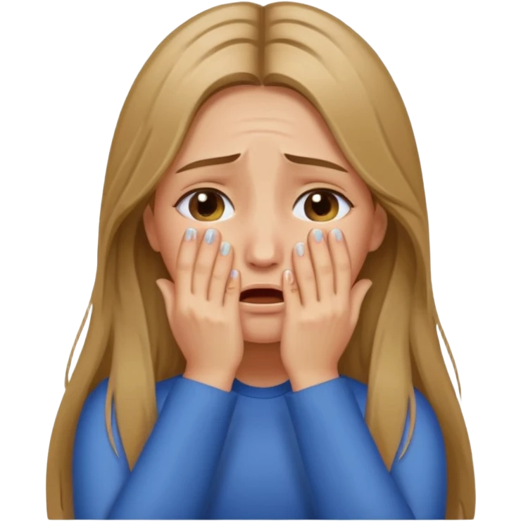 long Bronde hair girl crying with hands covering face emoji