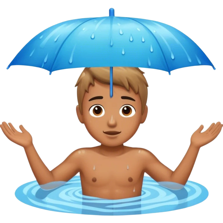 Boy in pool with rain emoji
