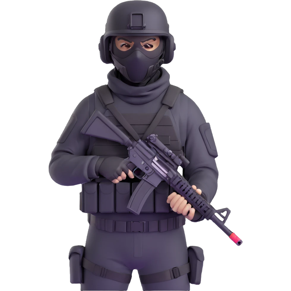 armed figure in all-black tactical gear, shiesty mask, helmet, holding a rifle emoji