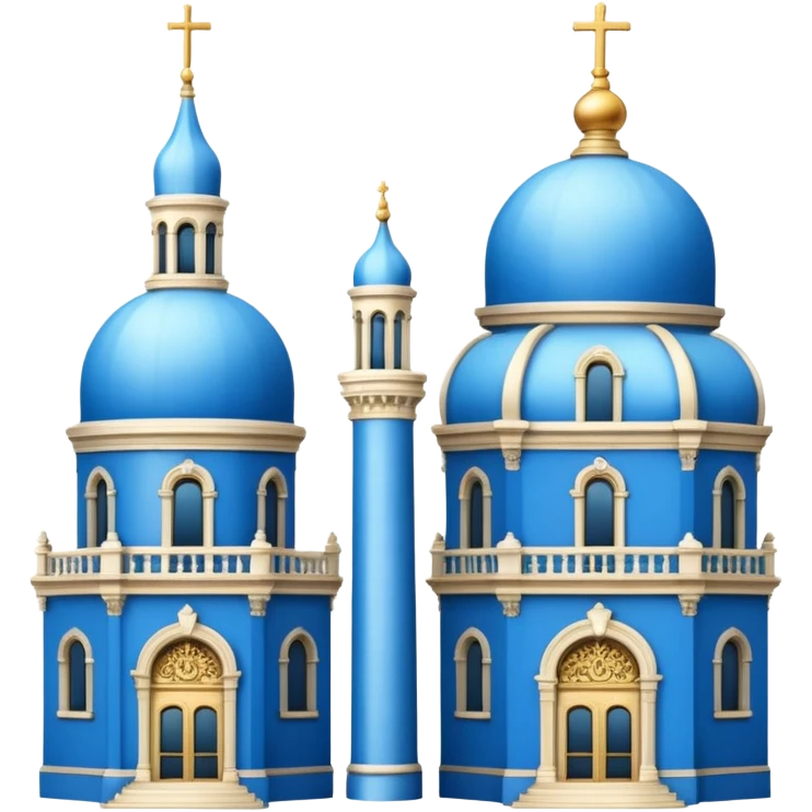 a single blue tile dome on the left and a tall four-tier baroque tower with ornate details on the right, inspired by California Building and California Tower, simple apple style emoji, white background emoji
