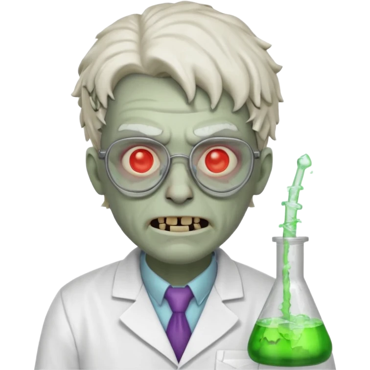 mad experiment zombie scientist portrait, head and shoulders only, exposed brain glow, broken glasses, evil grin, horror lab vibe, 3D cartoon, mobile game icon style, clean background, no text, no watermark
 emoji