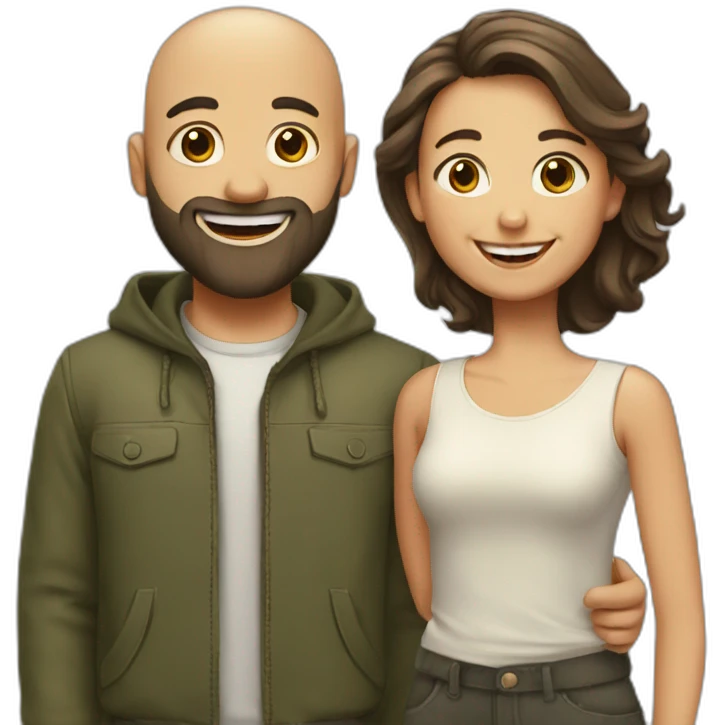 Happy-secret-couple-bald-guy-with-beard-with-boy-haircut-girl emoji