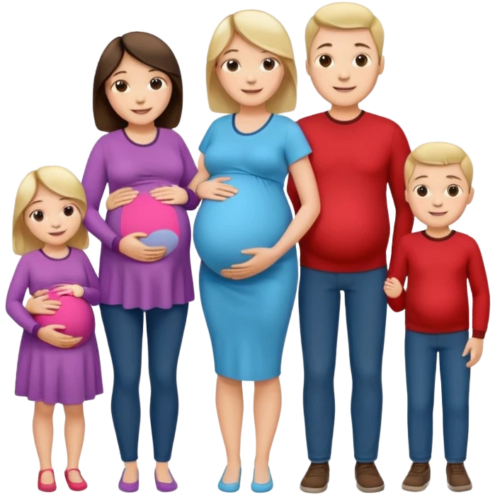 I want a couple. Only the wife is pregnant. Both the husband hand wife family are stand behind them. No kids emoji