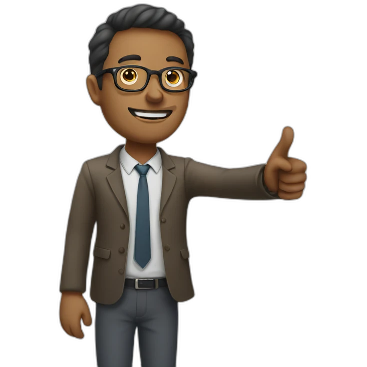 Man with glasses pointing at a whiteboard with a stick emoji