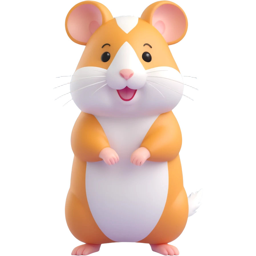 3D emoji style hamster, standing on hind legs, smiling emoji