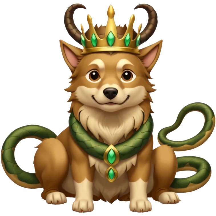 loki god of mischief as a dog. he as snakes. he wears a horned crown dynamic pose emoji