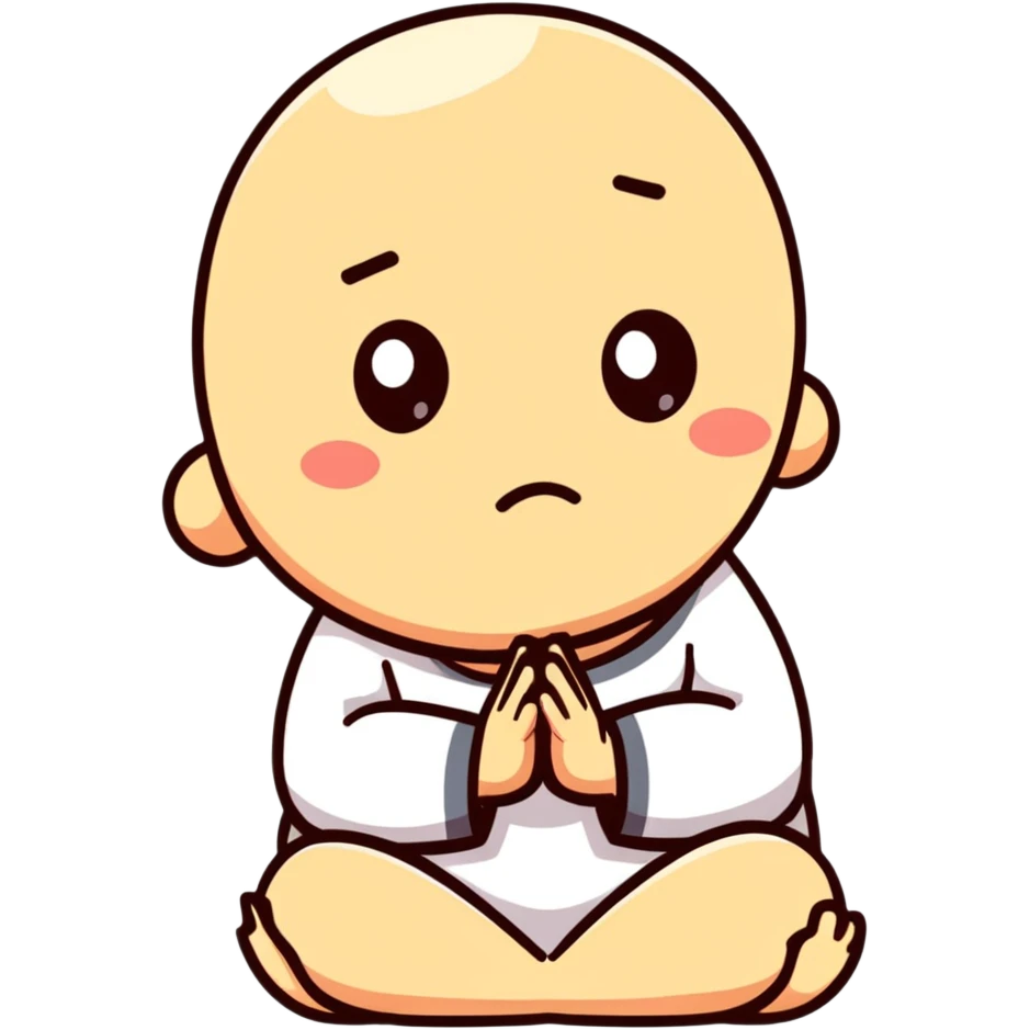 Character begging for forgiveness with sad eyes emoji