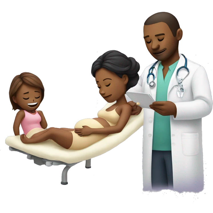 a woman gives birth and doctors stand nearby emoji