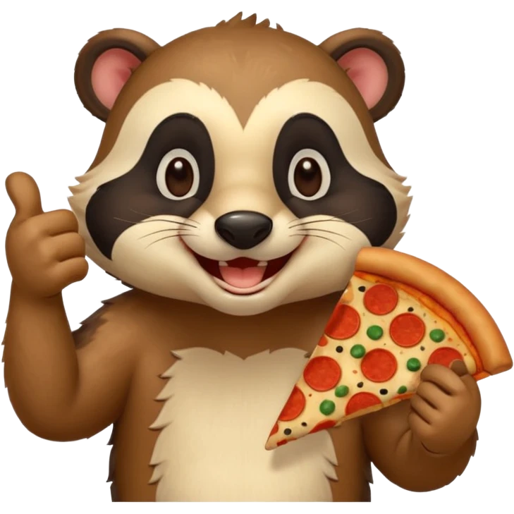 badger eating pizza smiling with thumbs up emoji