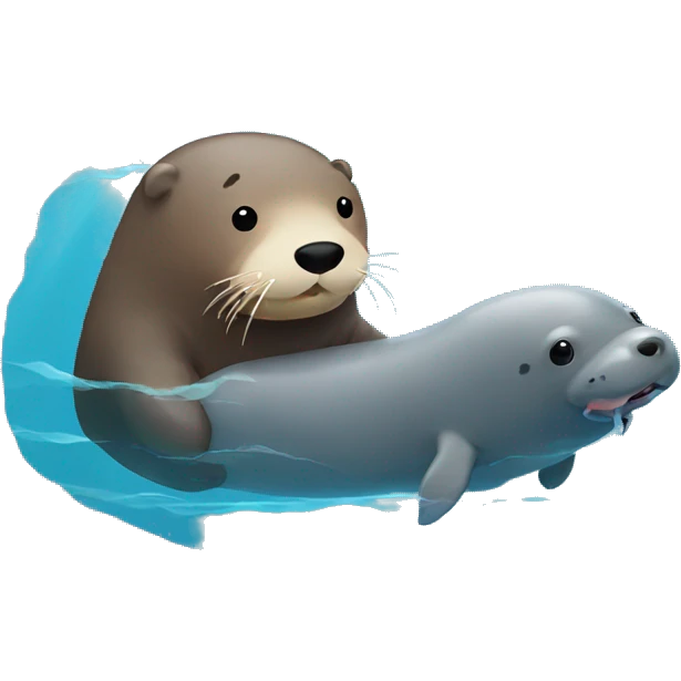 sea otter swimming next to a manatee emoji