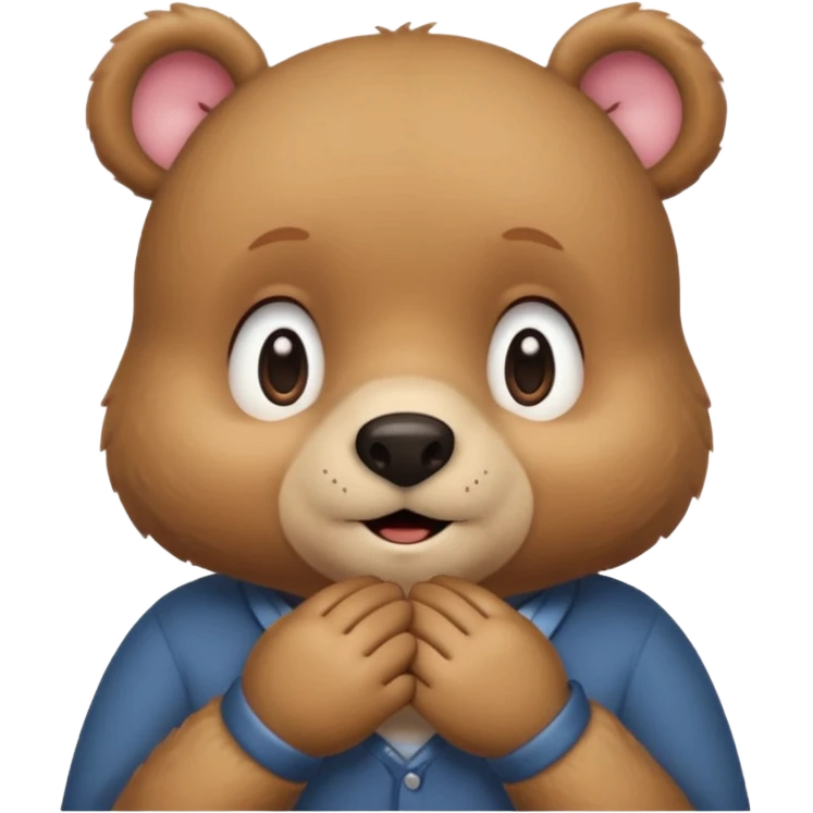 Full Beary is blushing deeply, looking away, fingers touching, bashful smile, soft pastel background emoji