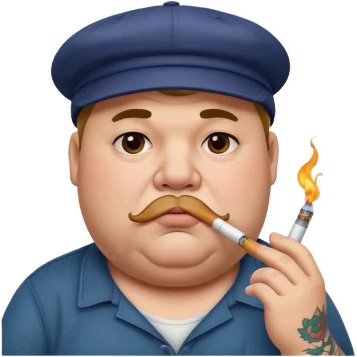 a fat dad with a cap and tattoos, with a cigarette in his mouth emoji