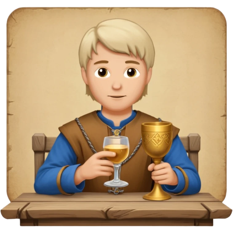 medieval white man sitting left to a table emoji