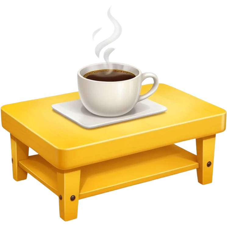 yellow coffe table, coffee on top
 emoji
