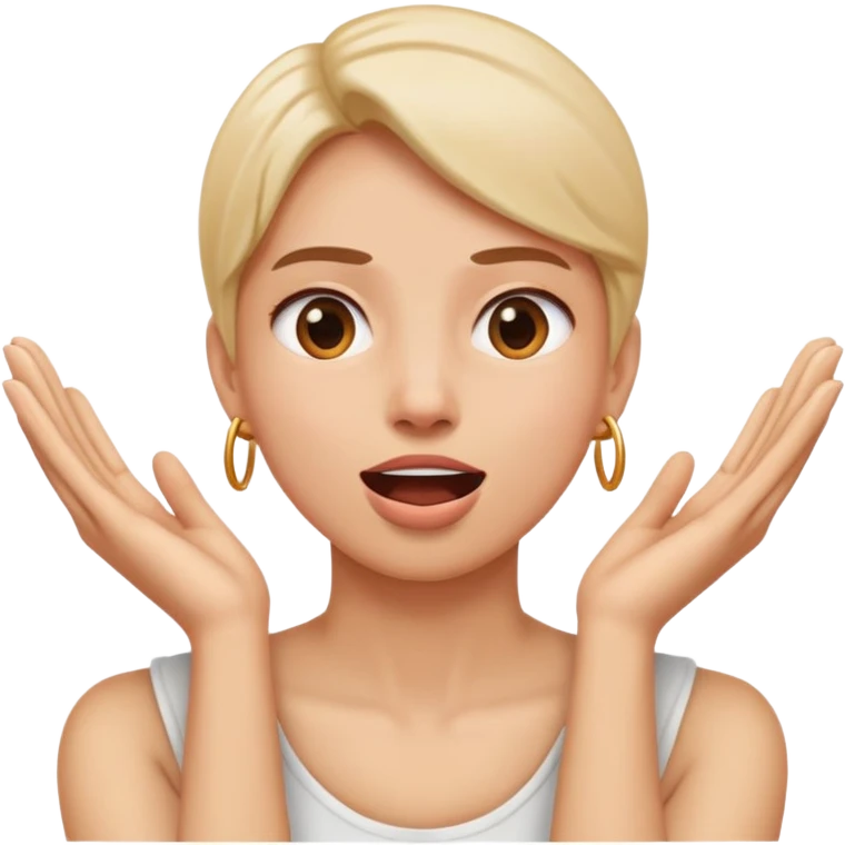 Person with hands crossed around her neck with mouth open emoji