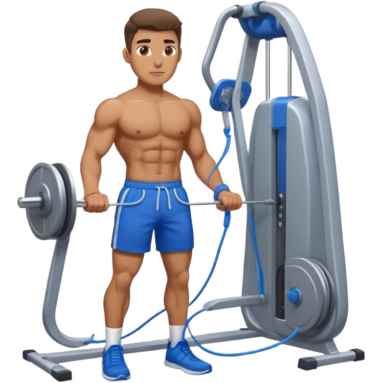 fit man with blue shorts using cable-machine emoji