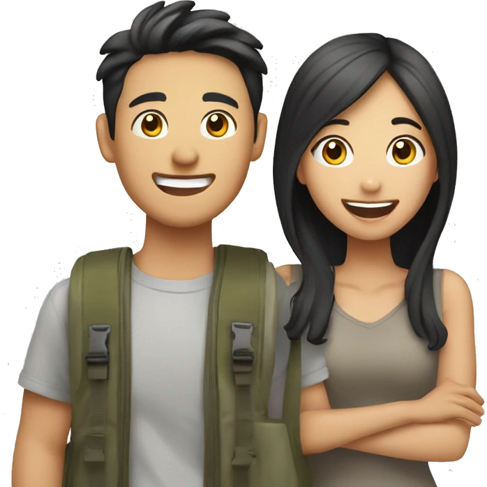 Attractive young  Asian couple excitedly traveling  emoji