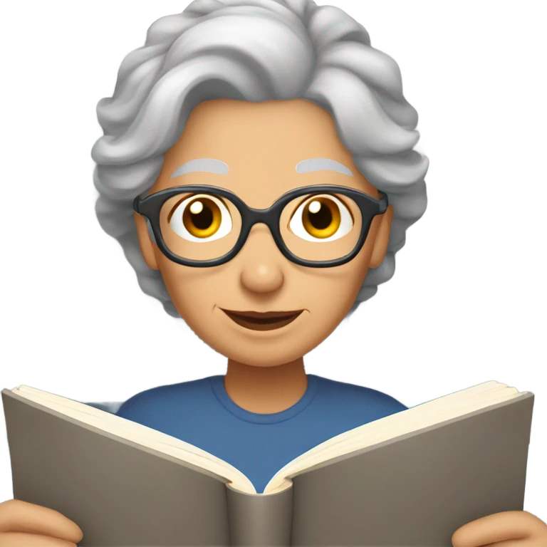 67-year-old lady with gray hair, reading a book in bed emoji