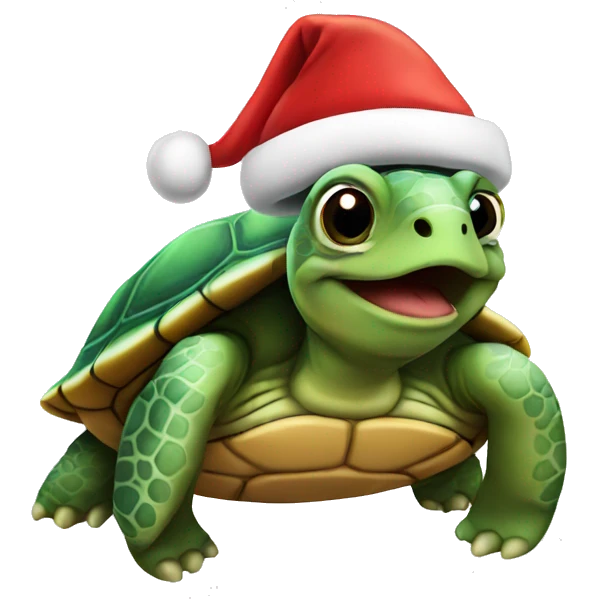 A turtle wearing a Santa Hat emoji