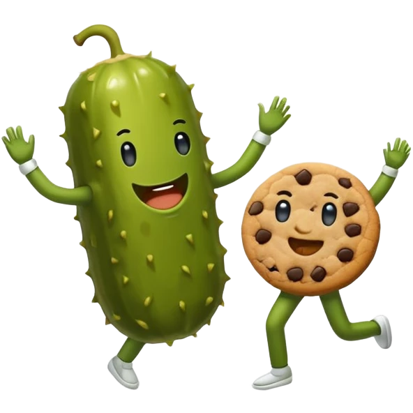 A pickle and a cookie dancing emoji
