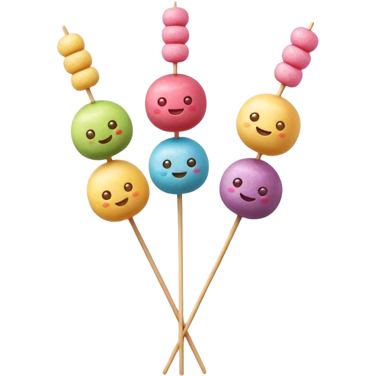 Dango Cinematic Realistic Dango Dessert Emoji, depicted as a skewer holding three colorful rice dumpling balls in different hues, rendered with delicate textures and soft, inviting lighting. emoji