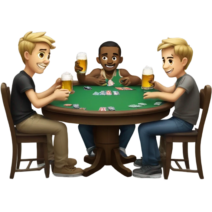 Boys sitting at a poker table having a beer emoji