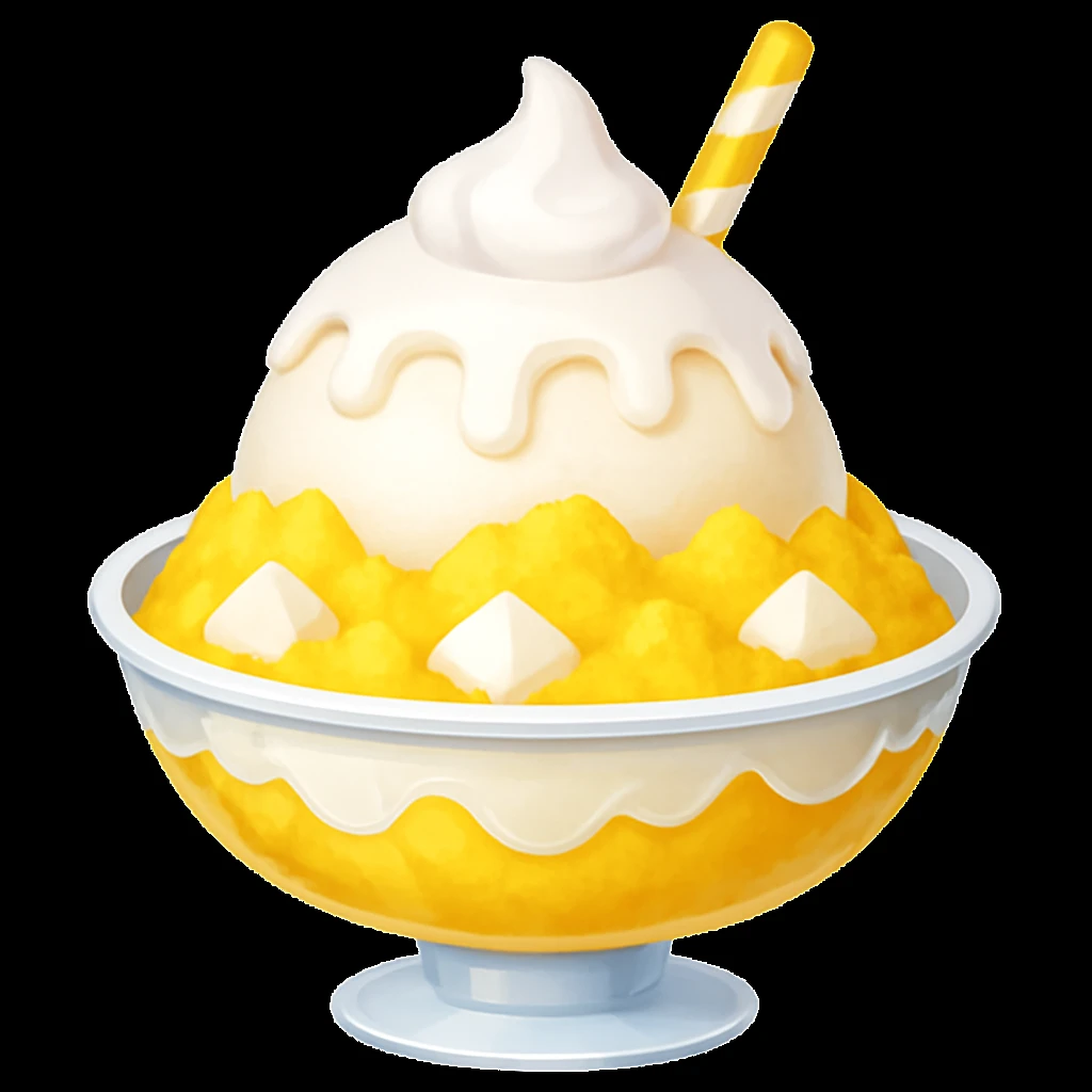 Change the yellow syrup to white and the shaved ice to yellow in the style of emoji. Keep the background transparent. emoji