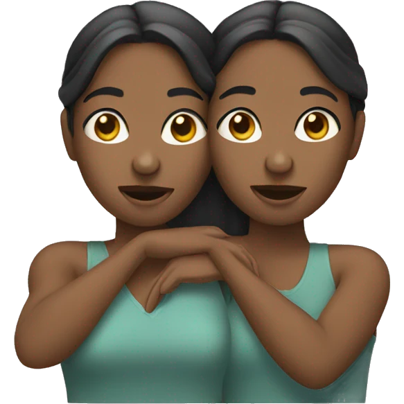 Two women holding faces emoji