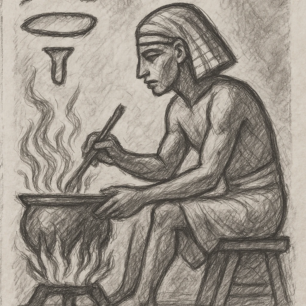 ancient Egyptian cooking scene in hieroglyphic style emoji